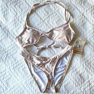 OP Tropical Leaf Bikini in Beige and White NEW Size SMALL Ocean Pacific